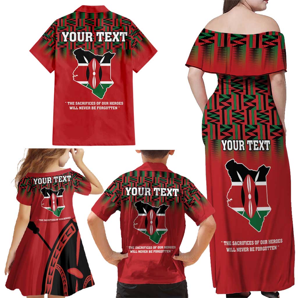 Personalized Kenya Mashujaa Day Family Matching Off Shoulder Maxi Dress and Hawaiian Shirt Mzee Jomo Kenyatta With Coat Of Arms - Wonder Print Shop