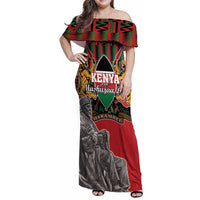 Personalized Kenya Mashujaa Day Family Matching Off Shoulder Maxi Dress and Hawaiian Shirt Mzee Jomo Kenyatta With Coat Of Arms - Wonder Print Shop