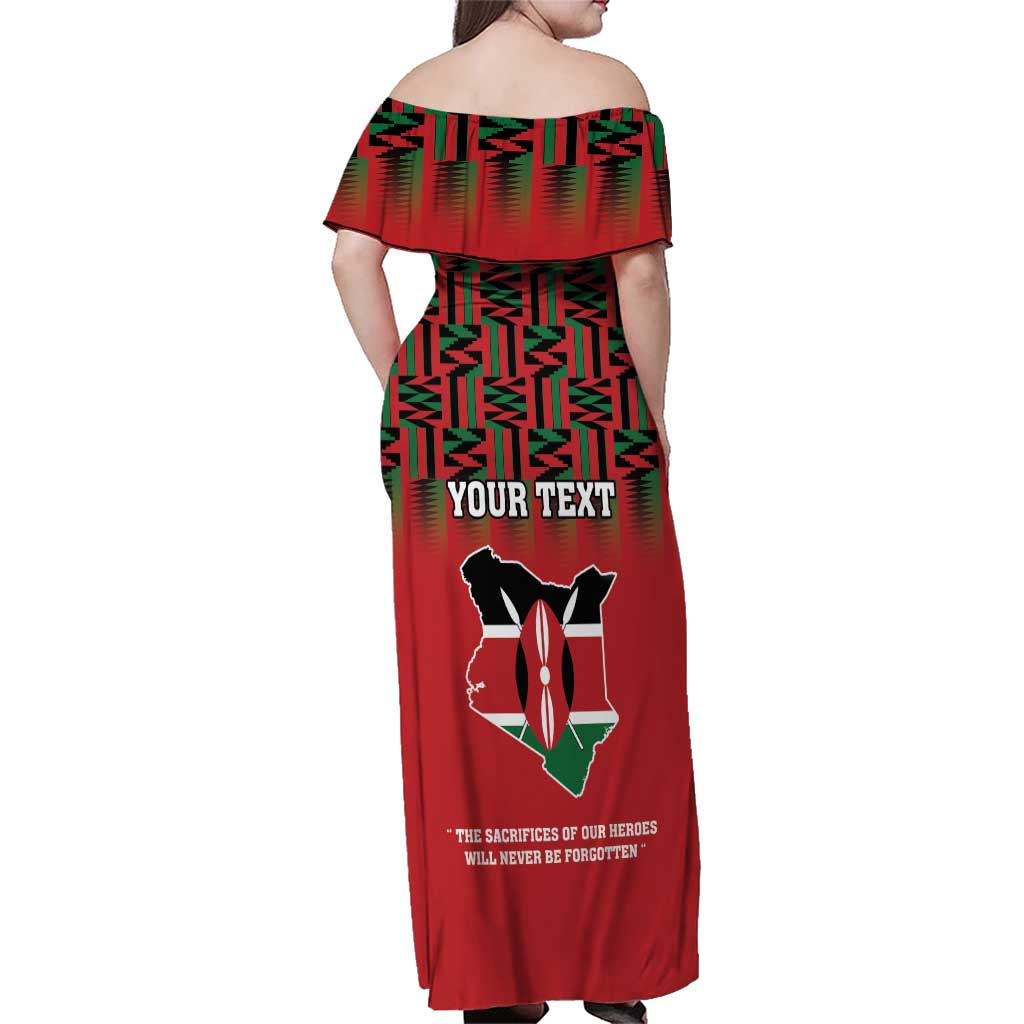 Personalized Kenya Mashujaa Day Family Matching Off Shoulder Maxi Dress and Hawaiian Shirt Mzee Jomo Kenyatta With Coat Of Arms - Wonder Print Shop