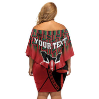 Personalized Kenya Mashujaa Day Family Matching Off Shoulder Short Dress and Hawaiian Shirt Mzee Jomo Kenyatta With Coat Of Arms - Wonder Print Shop