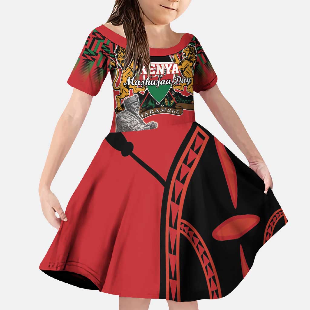 Personalized Kenya Mashujaa Day Family Matching Short Sleeve Bodycon Dress and Hawaiian Shirt Mzee Jomo Kenyatta With Coat Of Arms - Wonder Print Shop