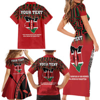 Personalized Kenya Mashujaa Day Family Matching Short Sleeve Bodycon Dress and Hawaiian Shirt Mzee Jomo Kenyatta With Coat Of Arms - Wonder Print Shop