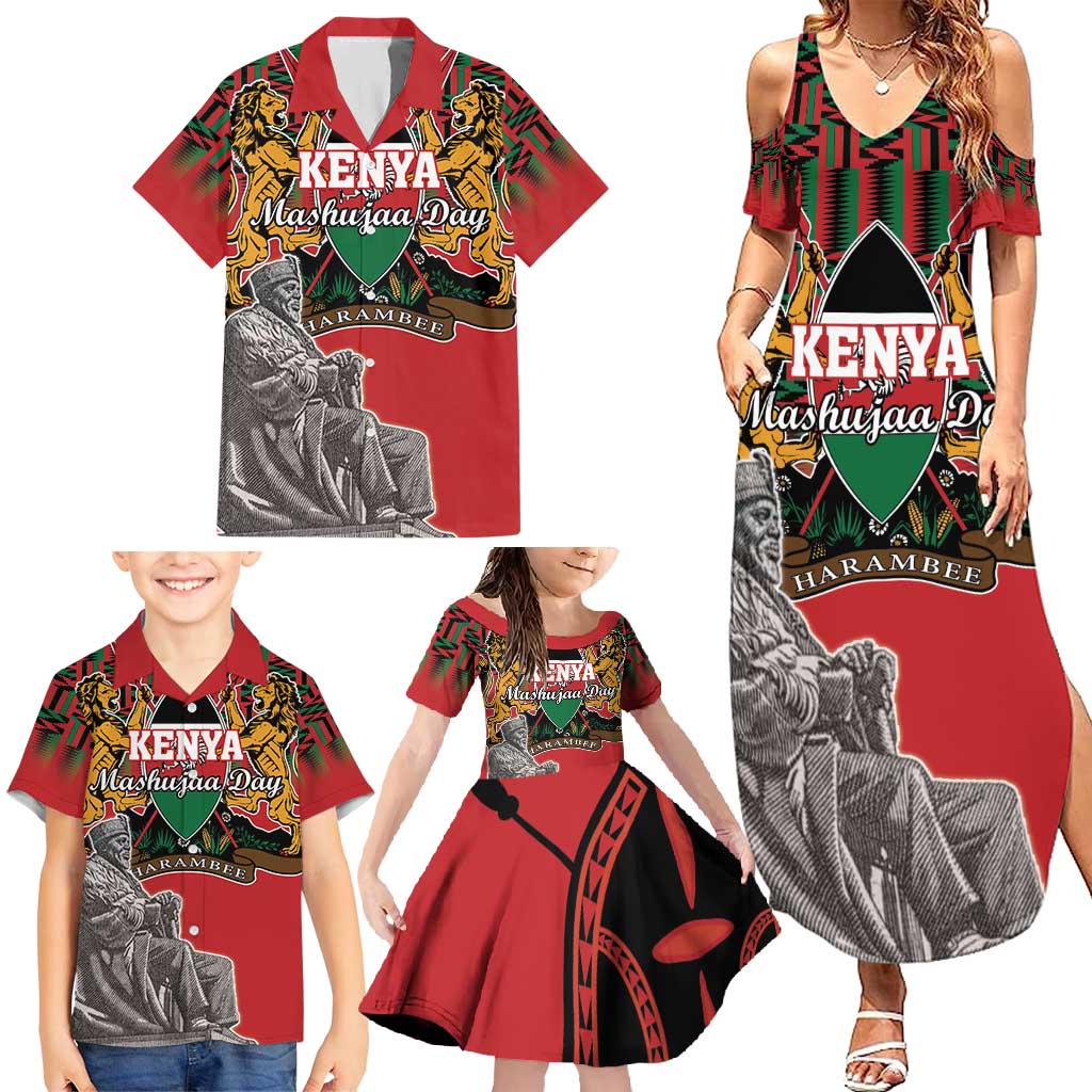 Personalized Kenya Mashujaa Day Family Matching Summer Maxi Dress and Hawaiian Shirt Mzee Jomo Kenyatta With Coat Of Arms - Wonder Print Shop
