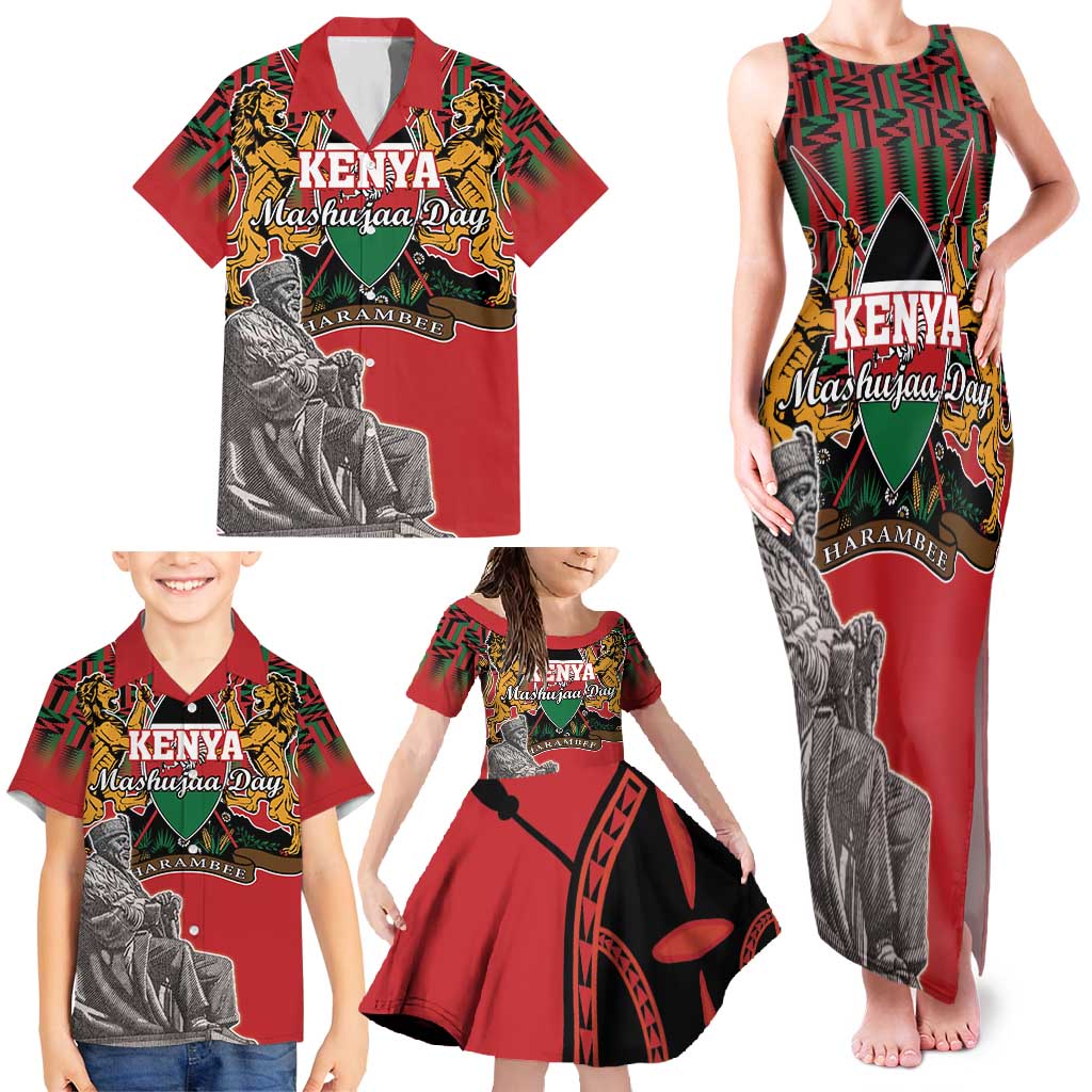 Personalized Kenya Mashujaa Day Family Matching Tank Maxi Dress and Hawaiian Shirt Mzee Jomo Kenyatta With Coat Of Arms - Wonder Print Shop