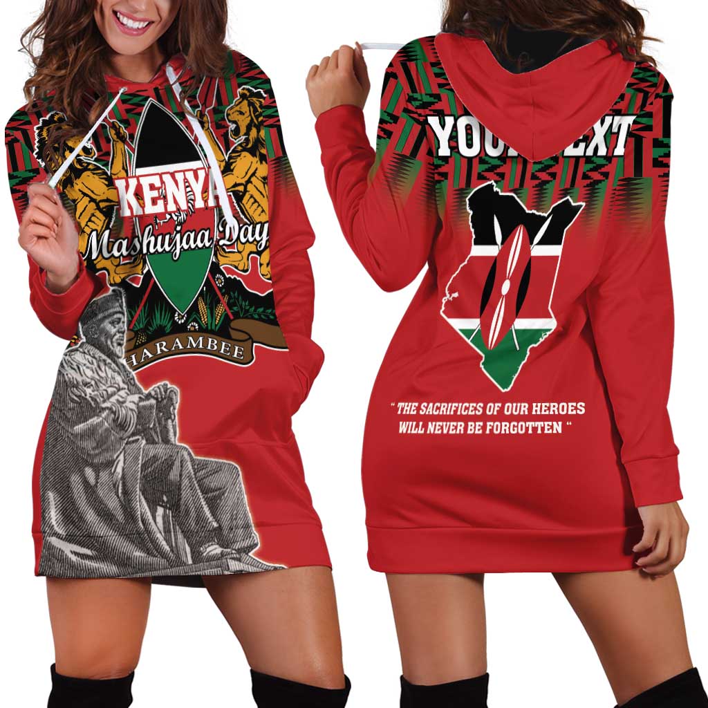 Personalized Kenya Mashujaa Day Hoodie Dress Mzee Jomo Kenyatta With Coat Of Arms - Wonder Print Shop