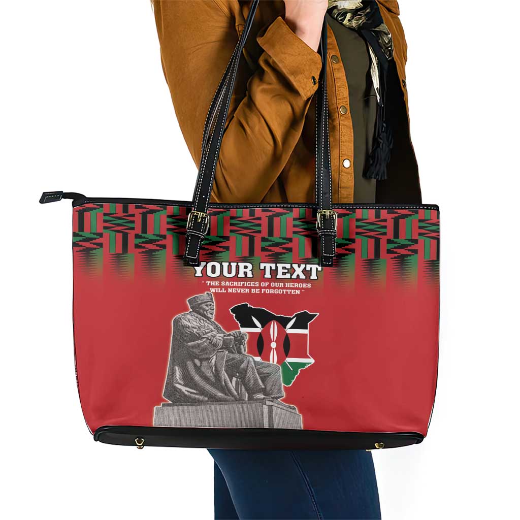 Personalized Kenya Mashujaa Day Leather Tote Bag Mzee Jomo Kenyatta With Coat Of Arms - Wonder Print Shop