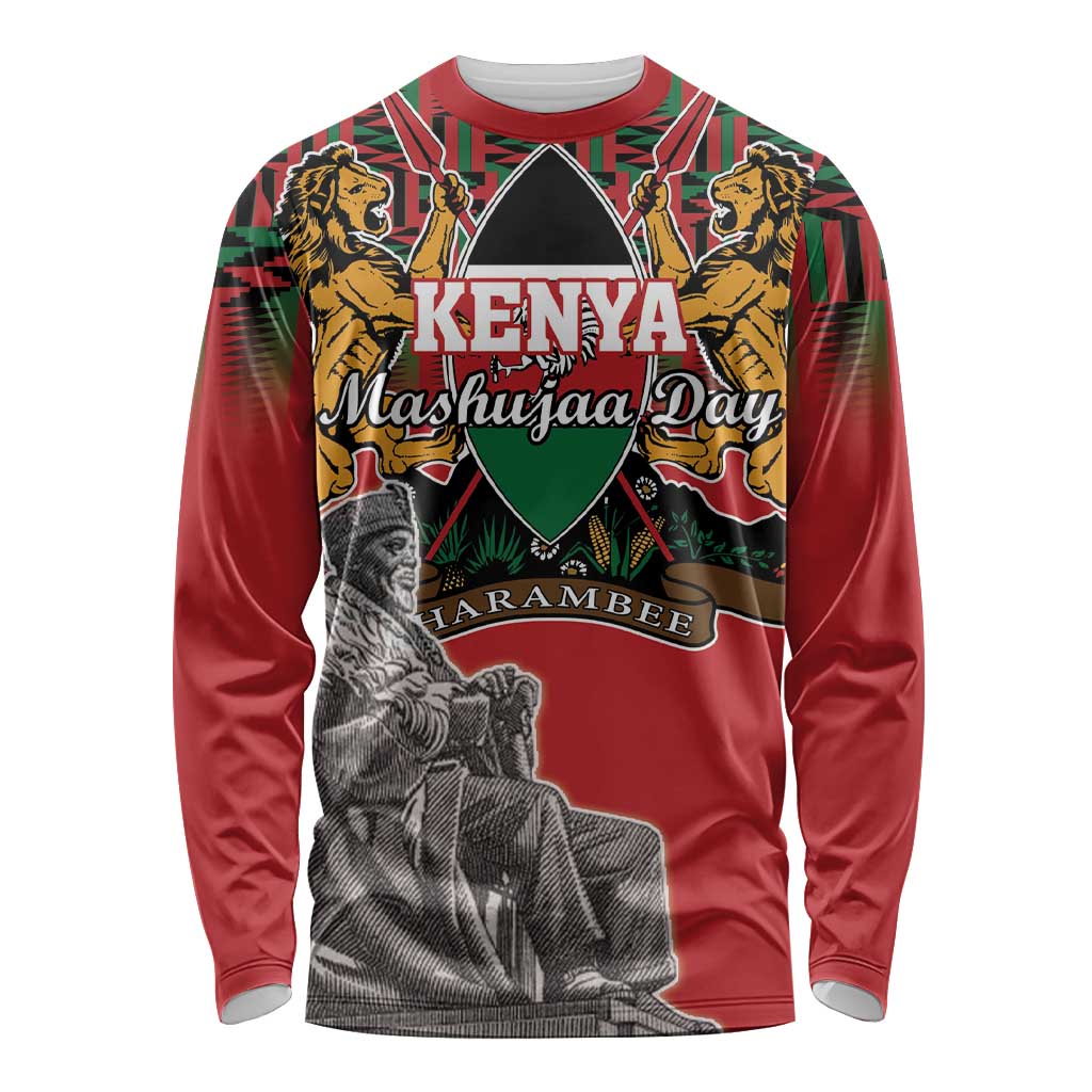 Personalized Kenya Mashujaa Day Long Sleeve Shirt Mzee Jomo Kenyatta With Coat Of Arms - Wonder Print Shop