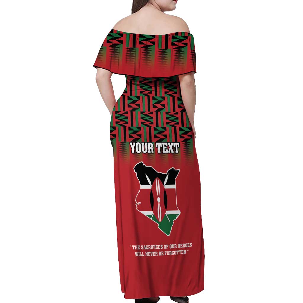 Personalized Kenya Mashujaa Day Off Shoulder Maxi Dress Mzee Jomo Kenyatta With Coat Of Arms - Wonder Print Shop