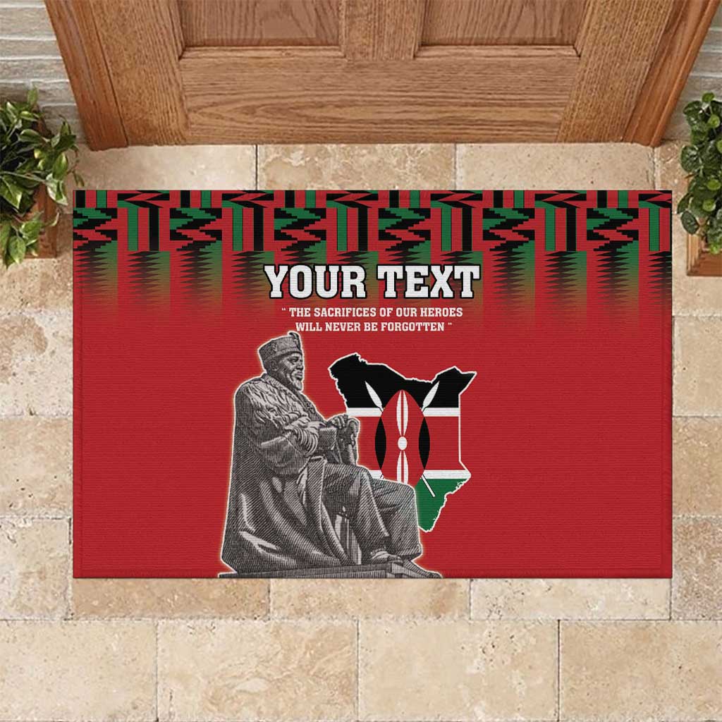 Personalized Kenya Mashujaa Day Rubber Doormat Mzee Jomo Kenyatta With Coat Of Arms - Wonder Print Shop