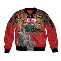 Personalized Kenya Mashujaa Day Sleeve Zip Bomber Jacket Mzee Jomo Kenyatta With Coat Of Arms - Wonder Print Shop
