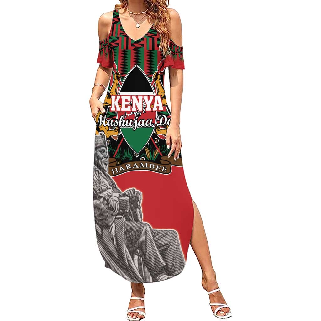 Personalized Kenya Mashujaa Day Summer Maxi Dress Mzee Jomo Kenyatta With Coat Of Arms - Wonder Print Shop