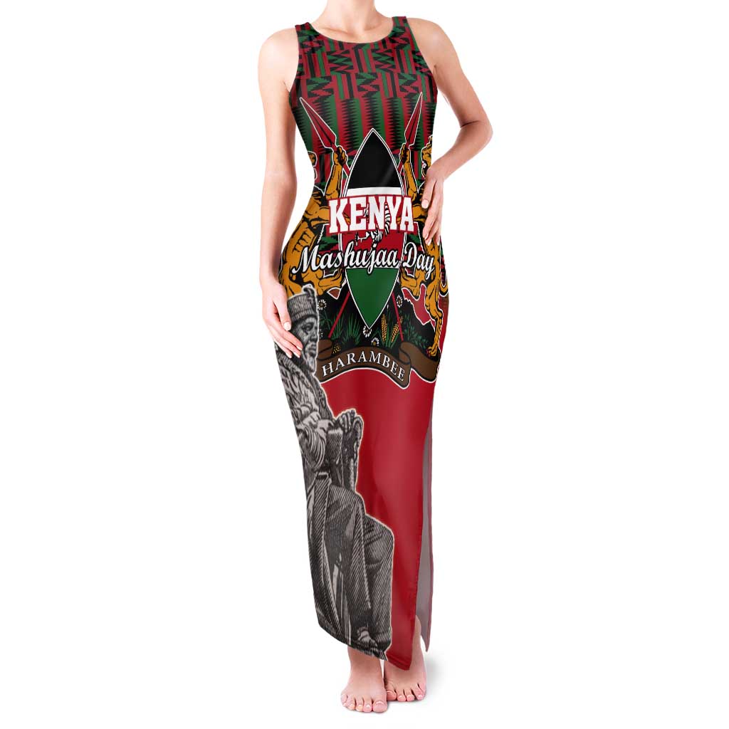 Personalized Kenya Mashujaa Day Tank Maxi Dress Mzee Jomo Kenyatta With Coat Of Arms - Wonder Print Shop