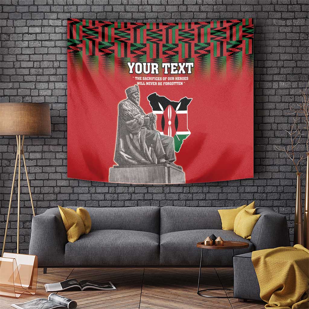 Personalized Kenya Mashujaa Day Tapestry Mzee Jomo Kenyatta With Coat Of Arms - Wonder Print Shop
