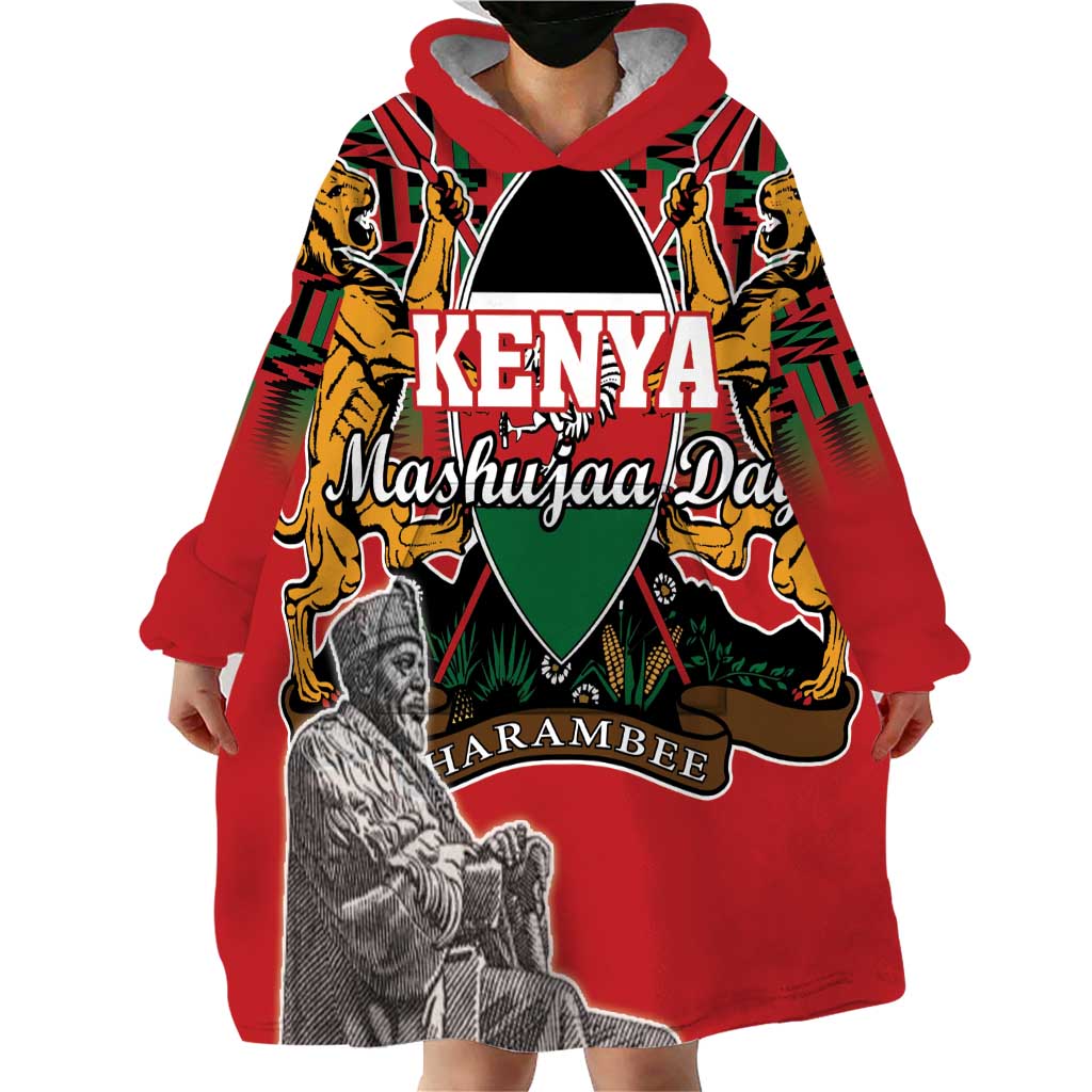Personalized Kenya Mashujaa Day Wearable Blanket Hoodie Mzee Jomo Kenyatta With Coat Of Arms - Wonder Print Shop