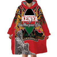 Personalized Kenya Mashujaa Day Wearable Blanket Hoodie Mzee Jomo Kenyatta With Coat Of Arms - Wonder Print Shop