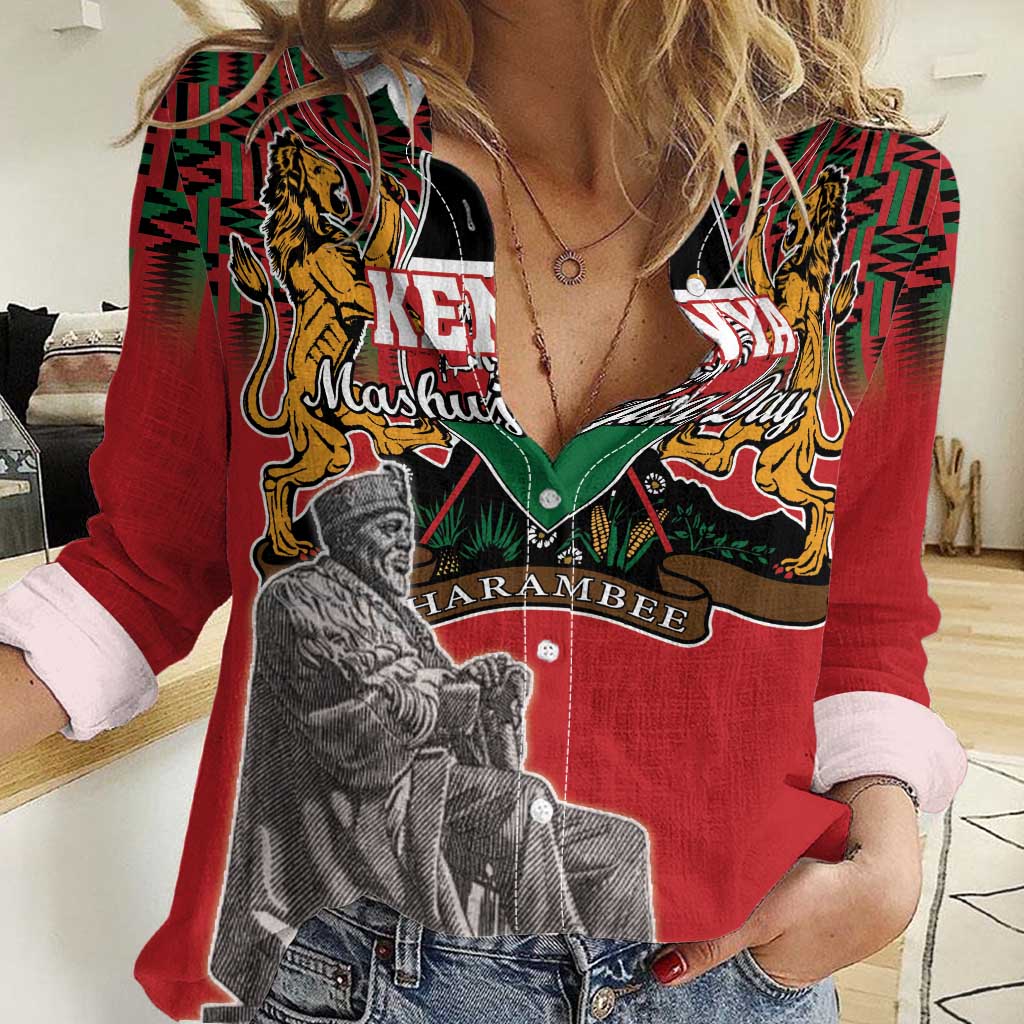 Personalized Kenya Mashujaa Day Women Casual Shirt Mzee Jomo Kenyatta With Coat Of Arms - Wonder Print Shop