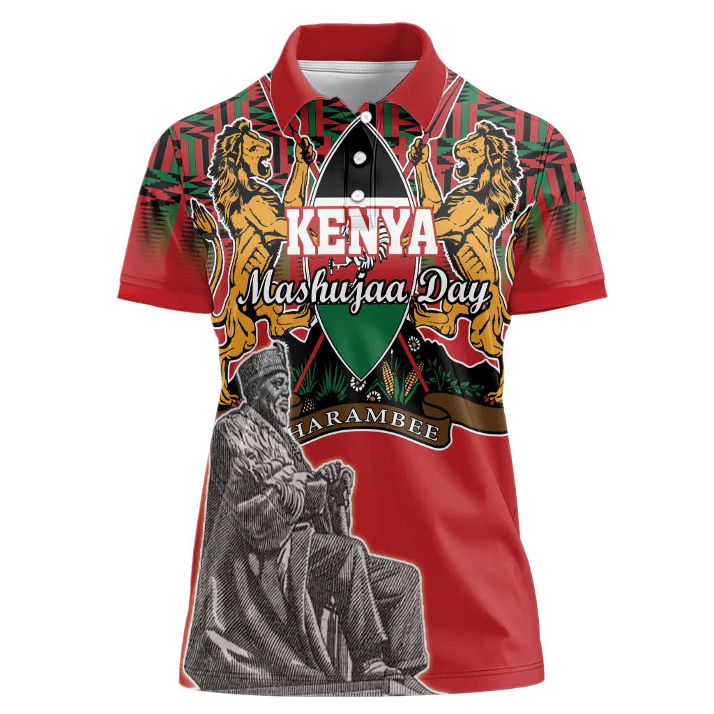 Personalized Kenya Mashujaa Day Women Polo Shirt Mzee Jomo Kenyatta With Coat Of Arms - Wonder Print Shop