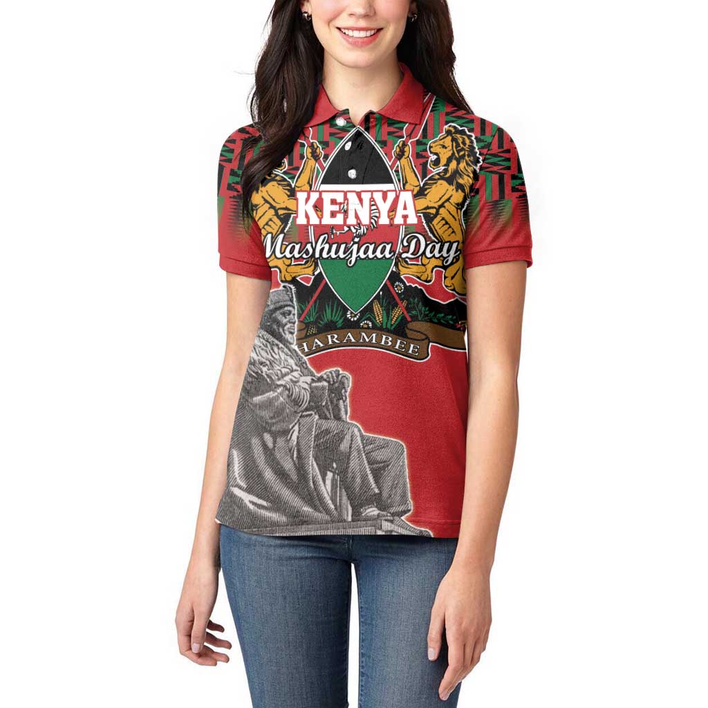Personalized Kenya Mashujaa Day Women Polo Shirt Mzee Jomo Kenyatta With Coat Of Arms - Wonder Print Shop