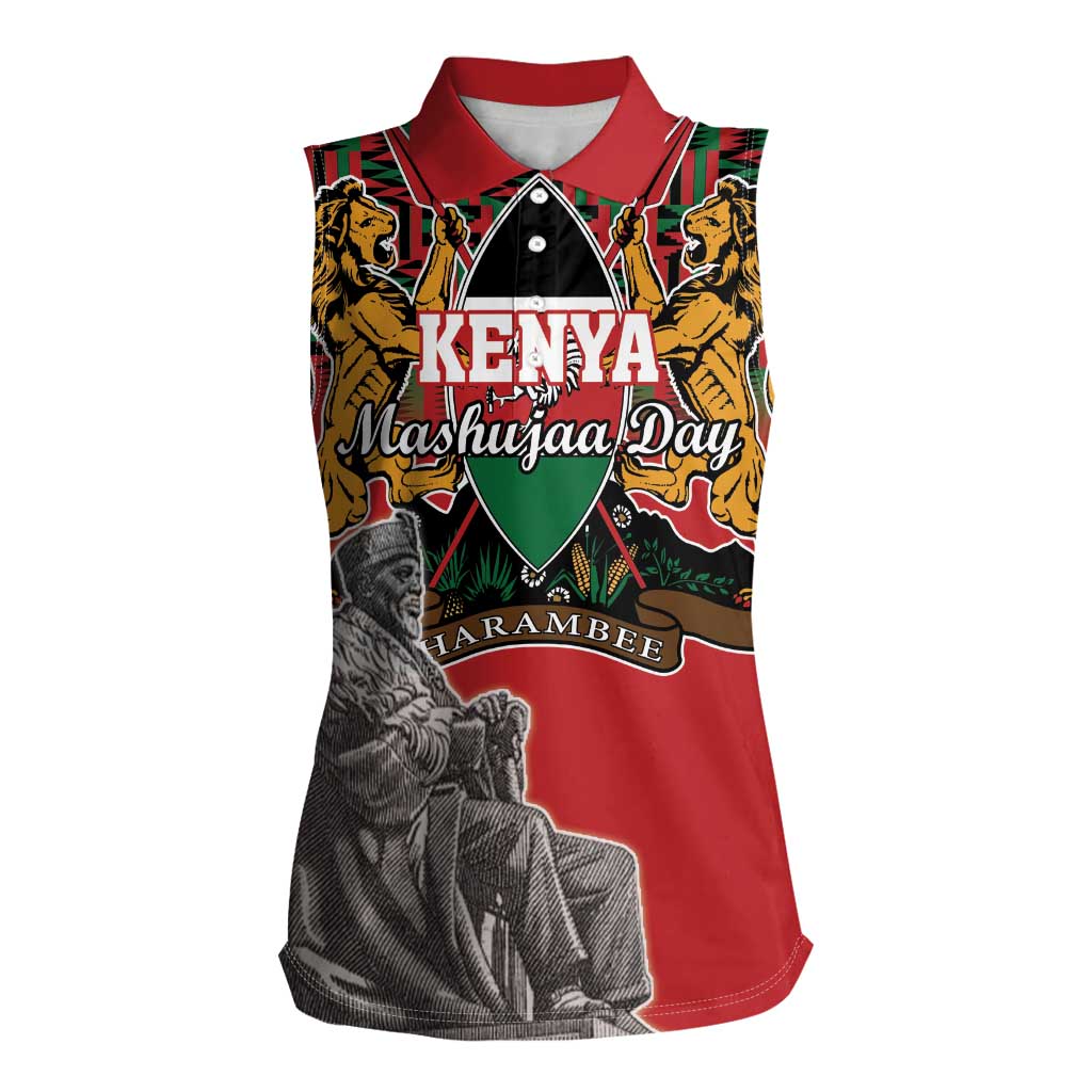 Personalized Kenya Mashujaa Day Women Sleeveless Polo Shirt Mzee Jomo Kenyatta With Coat Of Arms - Wonder Print Shop