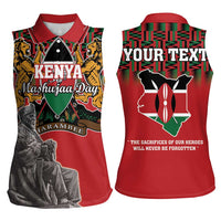 Personalized Kenya Mashujaa Day Women Sleeveless Polo Shirt Mzee Jomo Kenyatta With Coat Of Arms - Wonder Print Shop