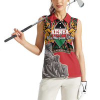 Personalized Kenya Mashujaa Day Women Sleeveless Polo Shirt Mzee Jomo Kenyatta With Coat Of Arms - Wonder Print Shop