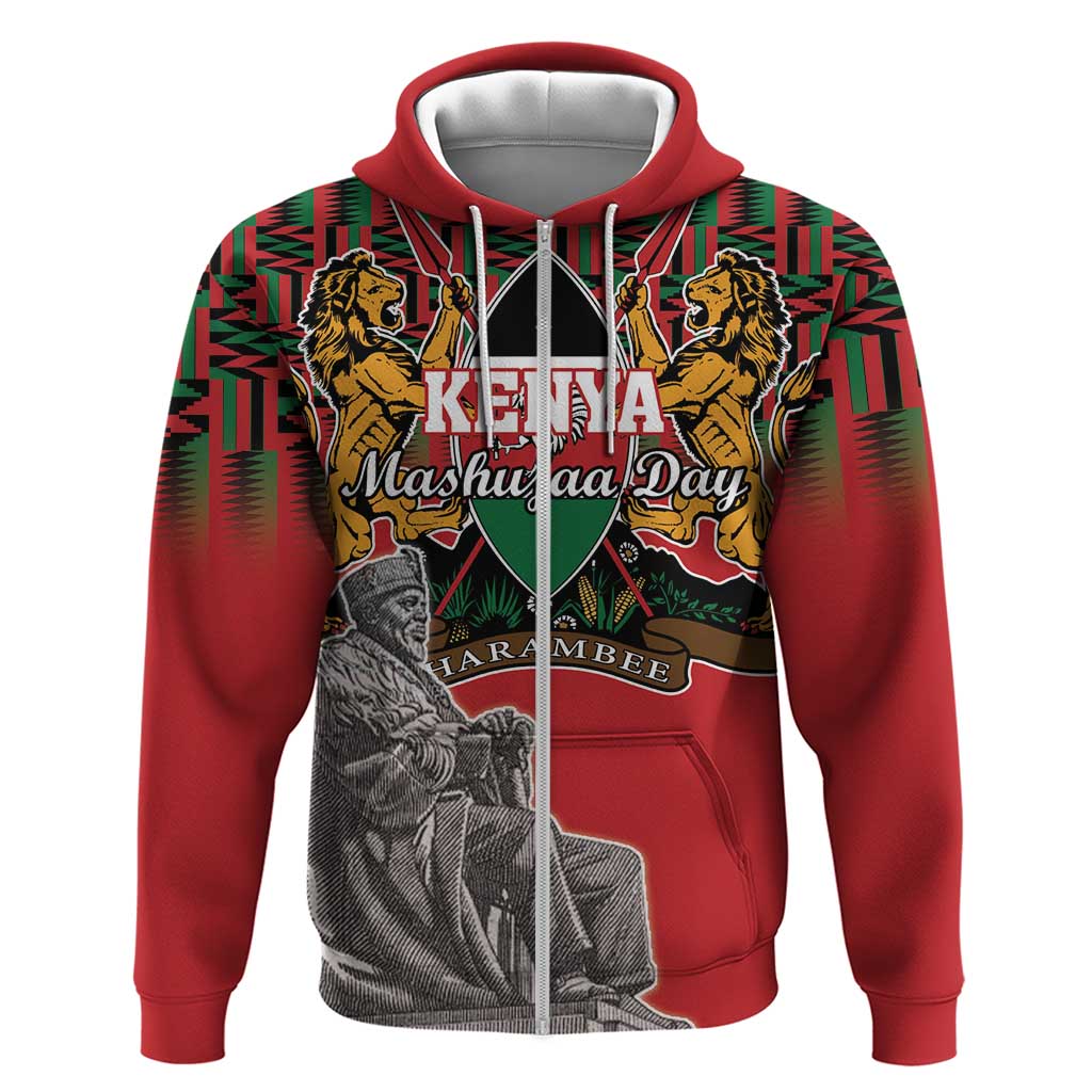 Personalized Kenya Mashujaa Day Zip Hoodie Mzee Jomo Kenyatta With Coat Of Arms - Wonder Print Shop