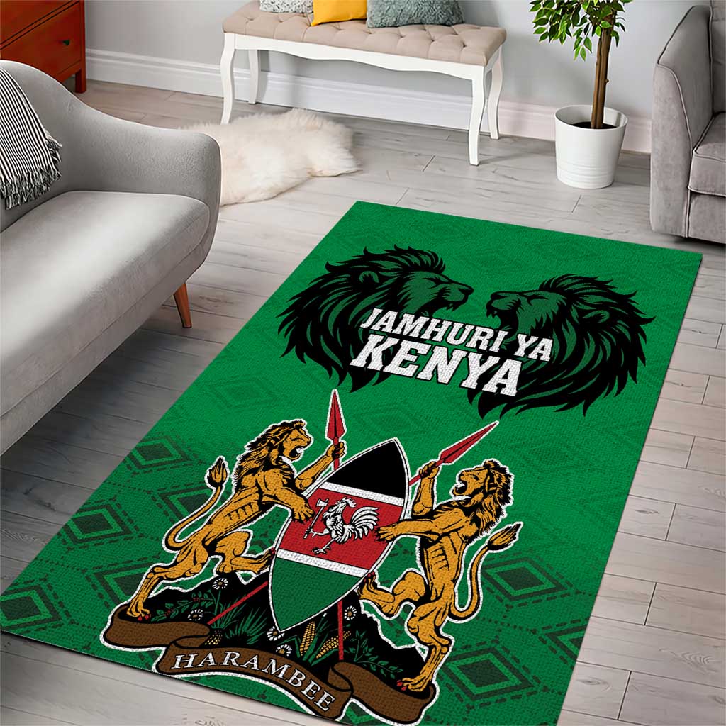 Kenya National Heroes Day Area Rug Mashujaa With Lion Head And Coat Of Arms - Wonder Print Shop