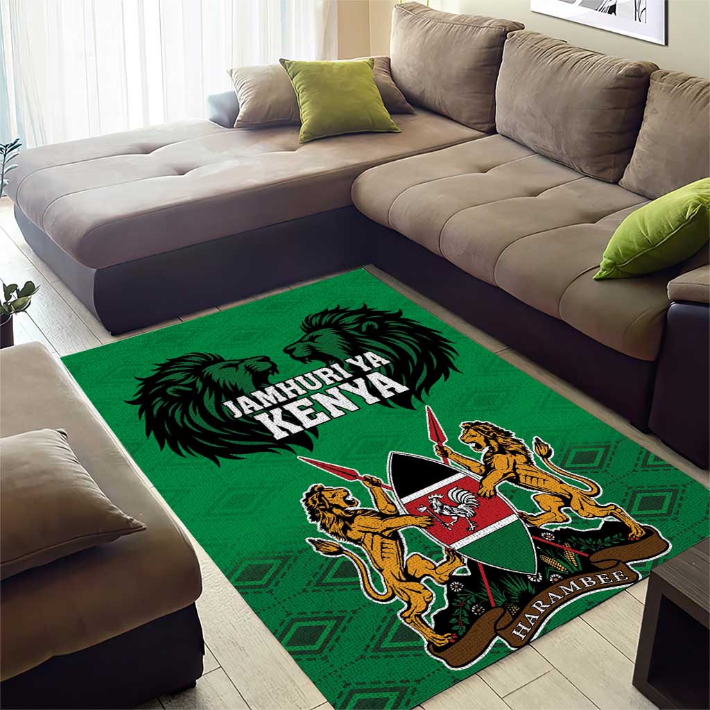Kenya National Heroes Day Area Rug Mashujaa With Lion Head And Coat Of Arms - Wonder Print Shop
