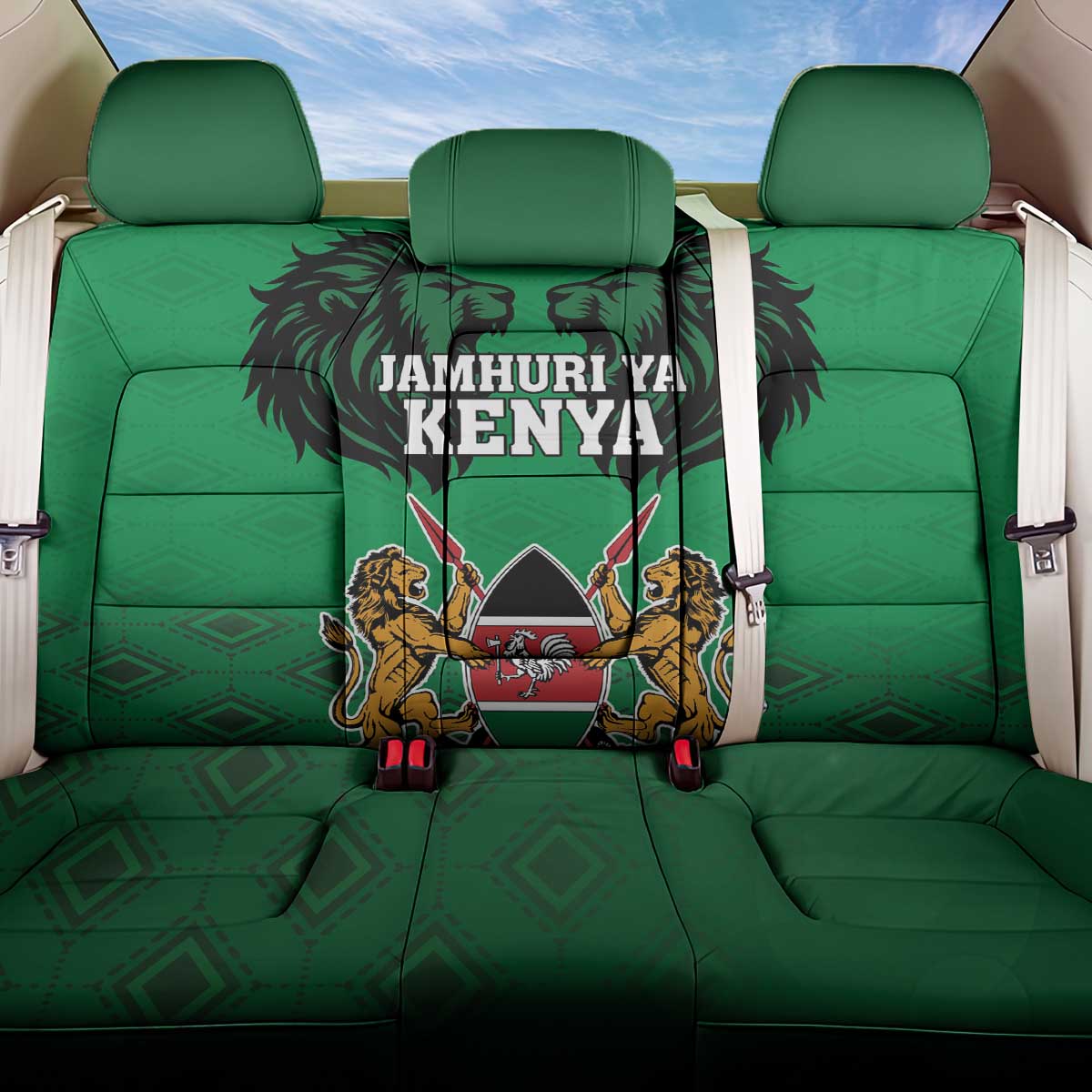 Kenya National Heroes Day Back Car Seat Cover Mashujaa With Lion Head And Coat Of Arms - Wonder Print Shop