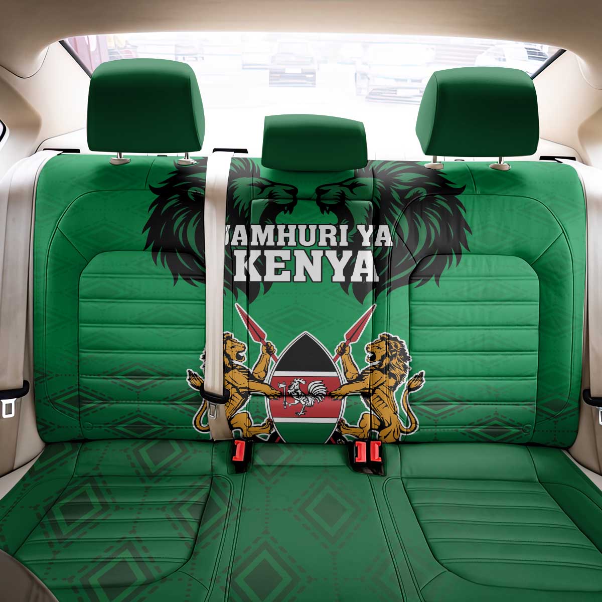 Kenya National Heroes Day Back Car Seat Cover Mashujaa With Lion Head And Coat Of Arms - Wonder Print Shop