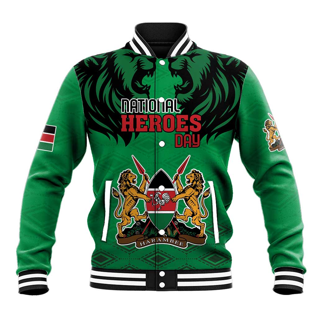 Kenya National Heroes Day Baseball Jacket Mashujaa With Lion Head And Coat Of Arms - Wonder Print Shop