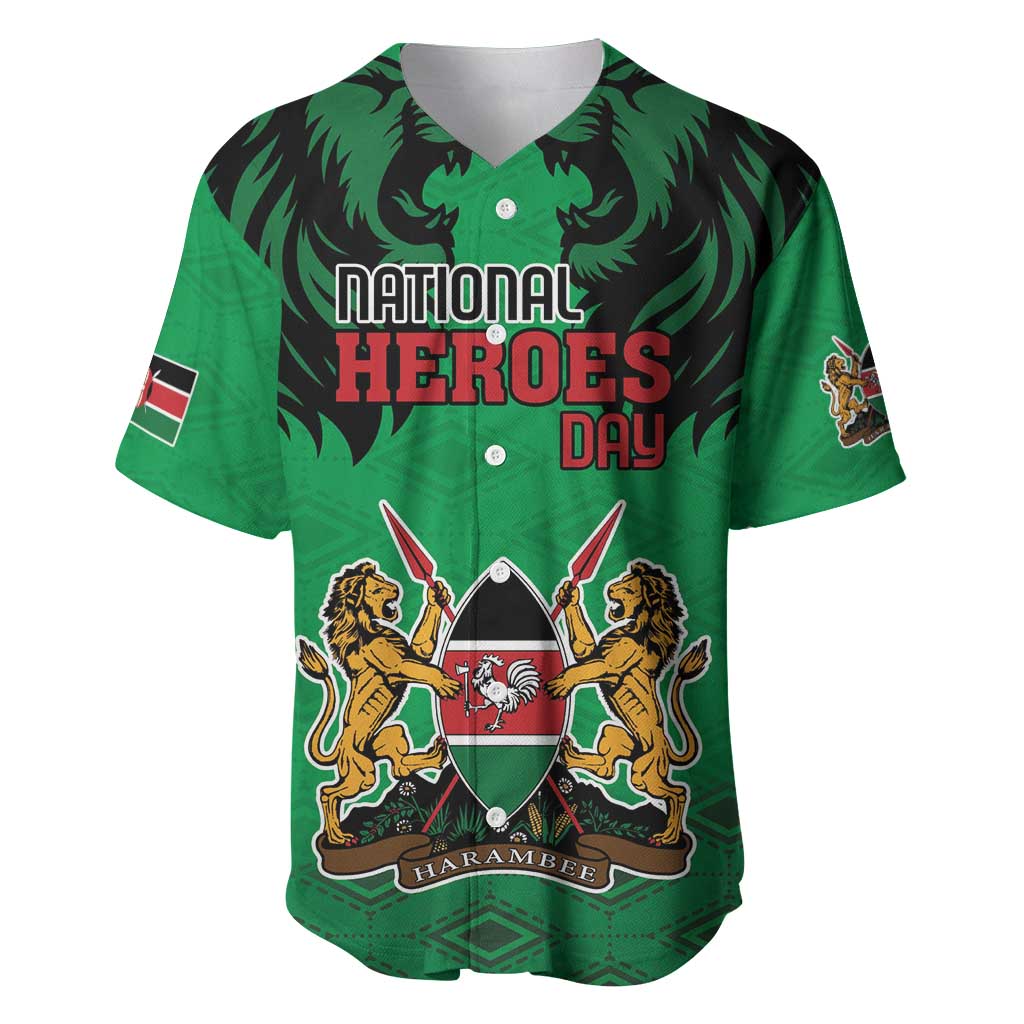 Kenya National Heroes Day Baseball Jersey Mashujaa With Lion Head And Coat Of Arms - Wonder Print Shop