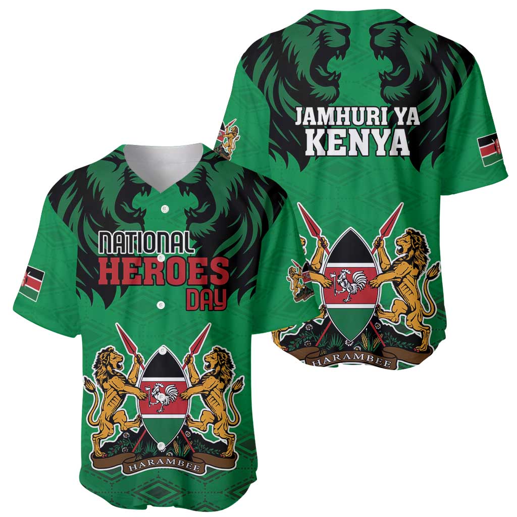 Kenya National Heroes Day Baseball Jersey Mashujaa With Lion Head And Coat Of Arms - Wonder Print Shop