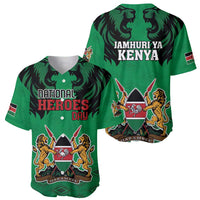 Kenya National Heroes Day Baseball Jersey Mashujaa With Lion Head And Coat Of Arms - Wonder Print Shop