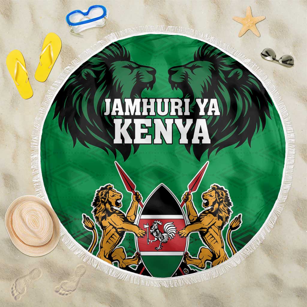 Kenya National Heroes Day Beach Blanket Mashujaa With Lion Head And Coat Of Arms - Wonder Print Shop