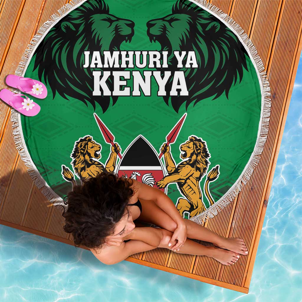 Kenya National Heroes Day Beach Blanket Mashujaa With Lion Head And Coat Of Arms - Wonder Print Shop