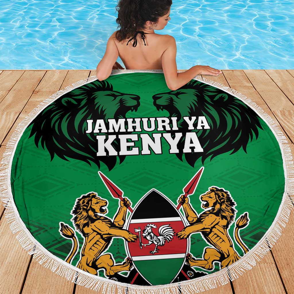 Kenya National Heroes Day Beach Blanket Mashujaa With Lion Head And Coat Of Arms - Wonder Print Shop