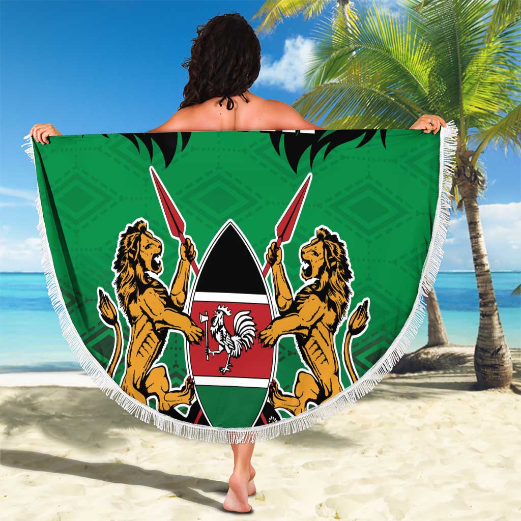 Kenya National Heroes Day Beach Blanket Mashujaa With Lion Head And Coat Of Arms - Wonder Print Shop