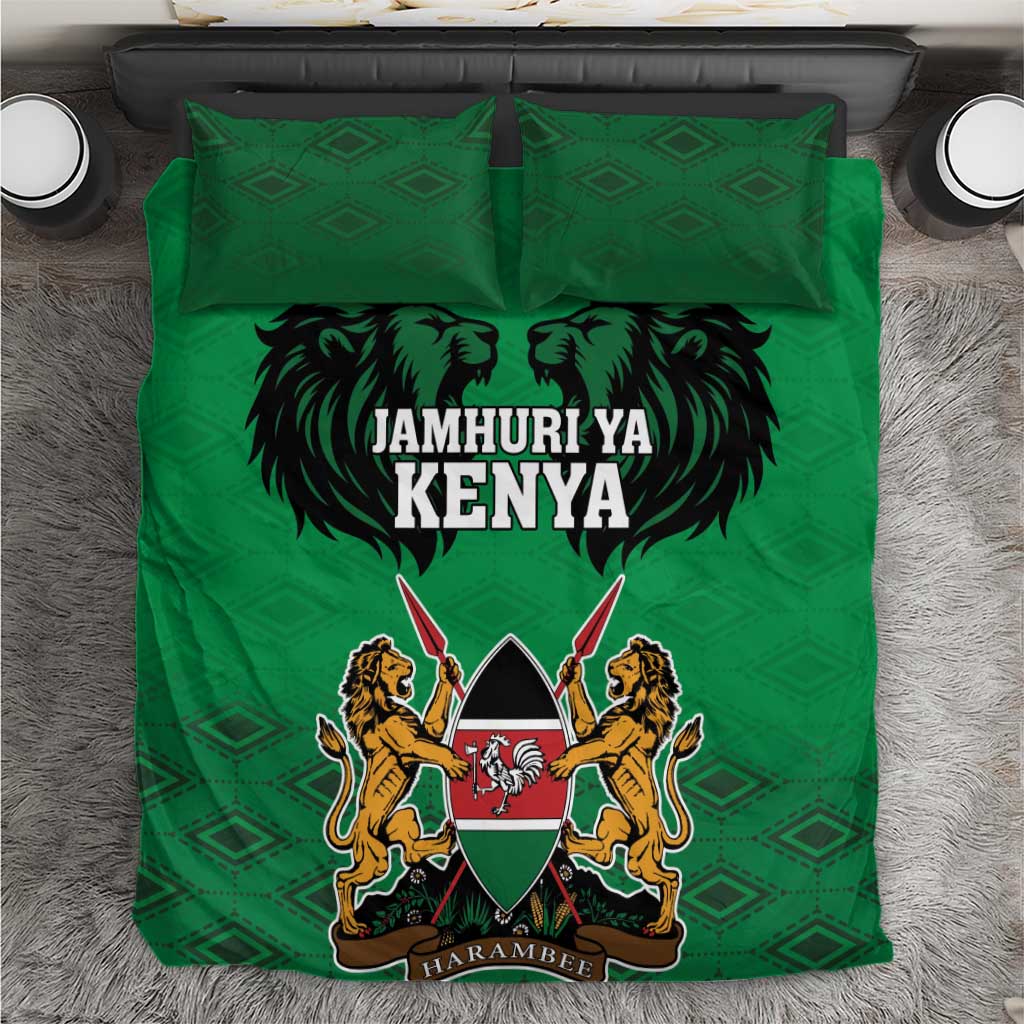 Kenya National Heroes Day Bedding Set Mashujaa With Lion Head And Coat Of Arms - Wonder Print Shop