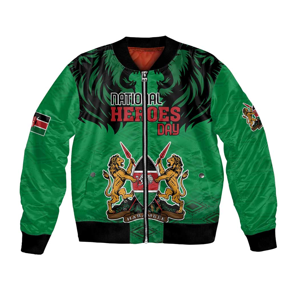 Kenya National Heroes Day Bomber Jacket Mashujaa With Lion Head And Coat Of Arms - Wonder Print Shop