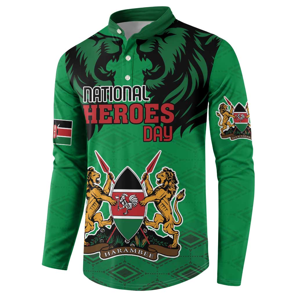 Kenya National Heroes Day Button Sweatshirt Mashujaa With Lion Head And Coat Of Arms - Wonder Print Shop