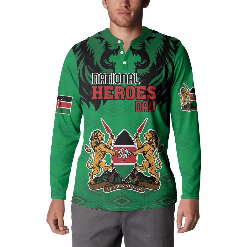 Kenya National Heroes Day Button Sweatshirt Mashujaa With Lion Head And Coat Of Arms - Wonder Print Shop