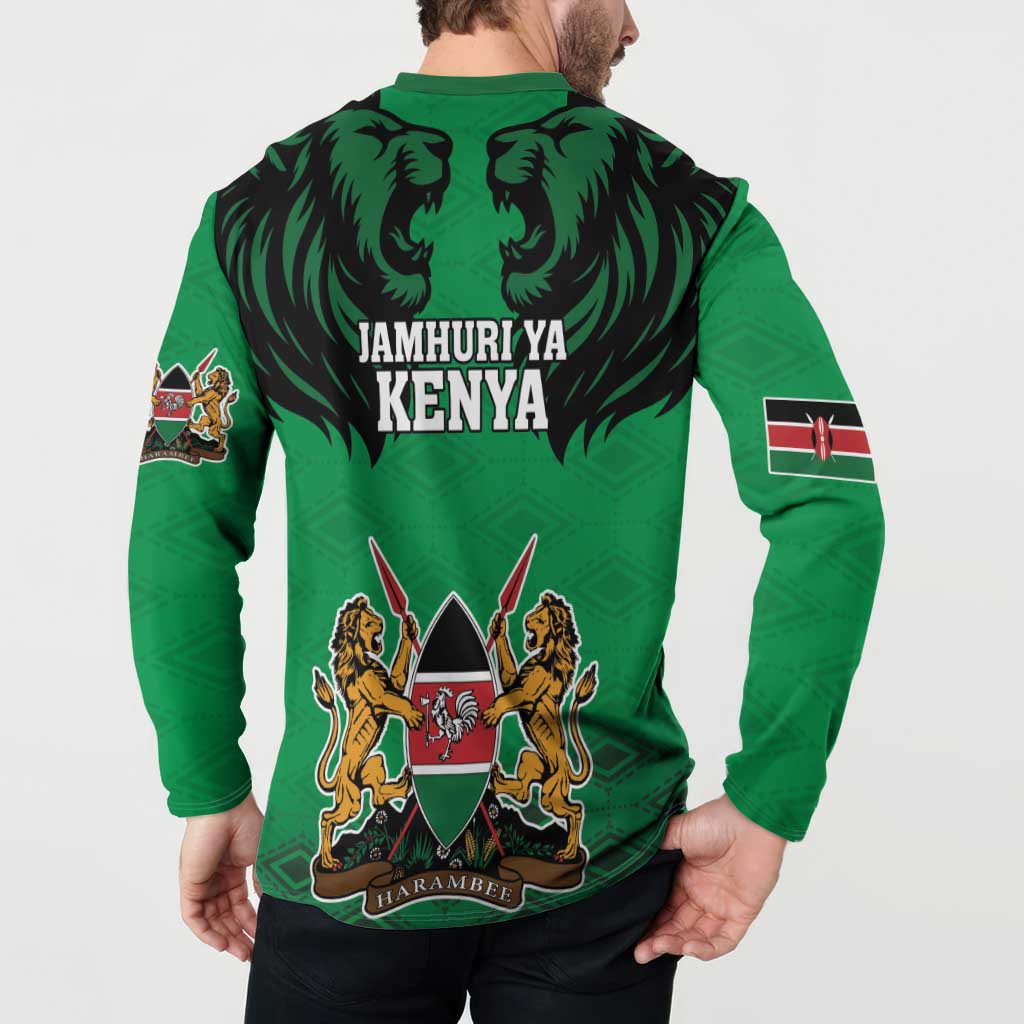 Kenya National Heroes Day Button Sweatshirt Mashujaa With Lion Head And Coat Of Arms - Wonder Print Shop