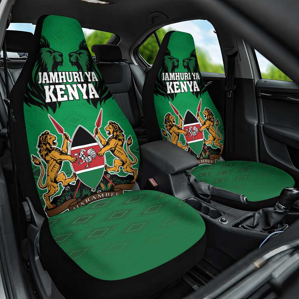 Kenya National Heroes Day Car Seat Cover Mashujaa With Lion Head And Coat Of Arms - Wonder Print Shop