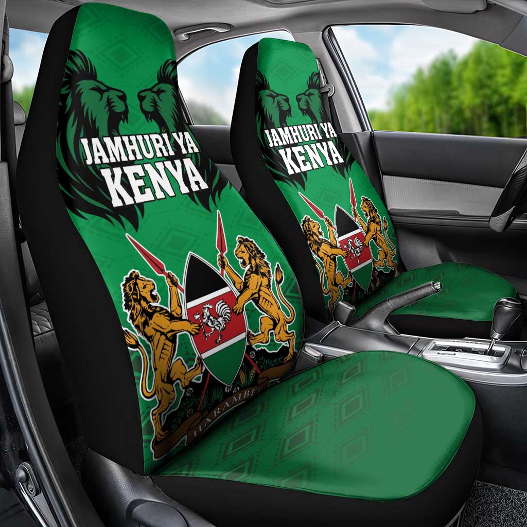 Kenya National Heroes Day Car Seat Cover Mashujaa With Lion Head And Coat Of Arms - Wonder Print Shop