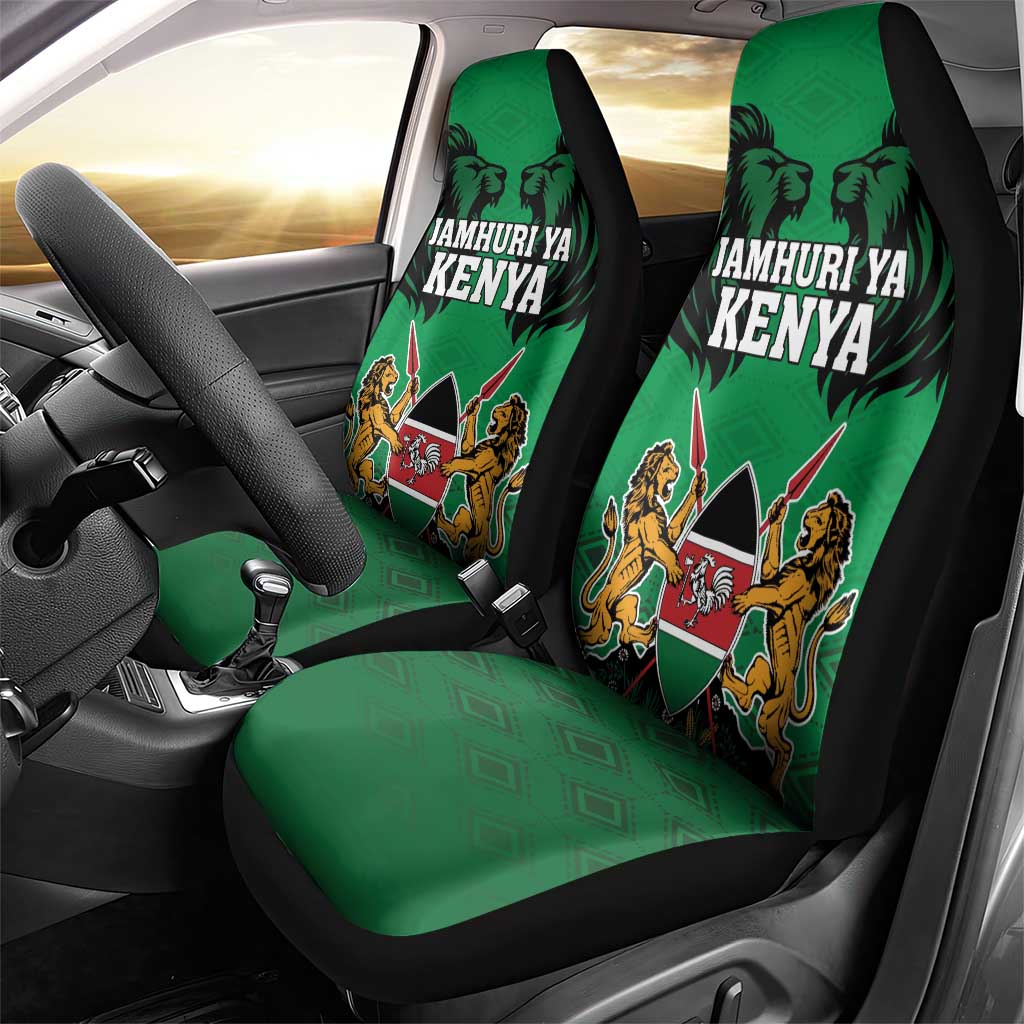 Kenya National Heroes Day Car Seat Cover Mashujaa With Lion Head And Coat Of Arms - Wonder Print Shop