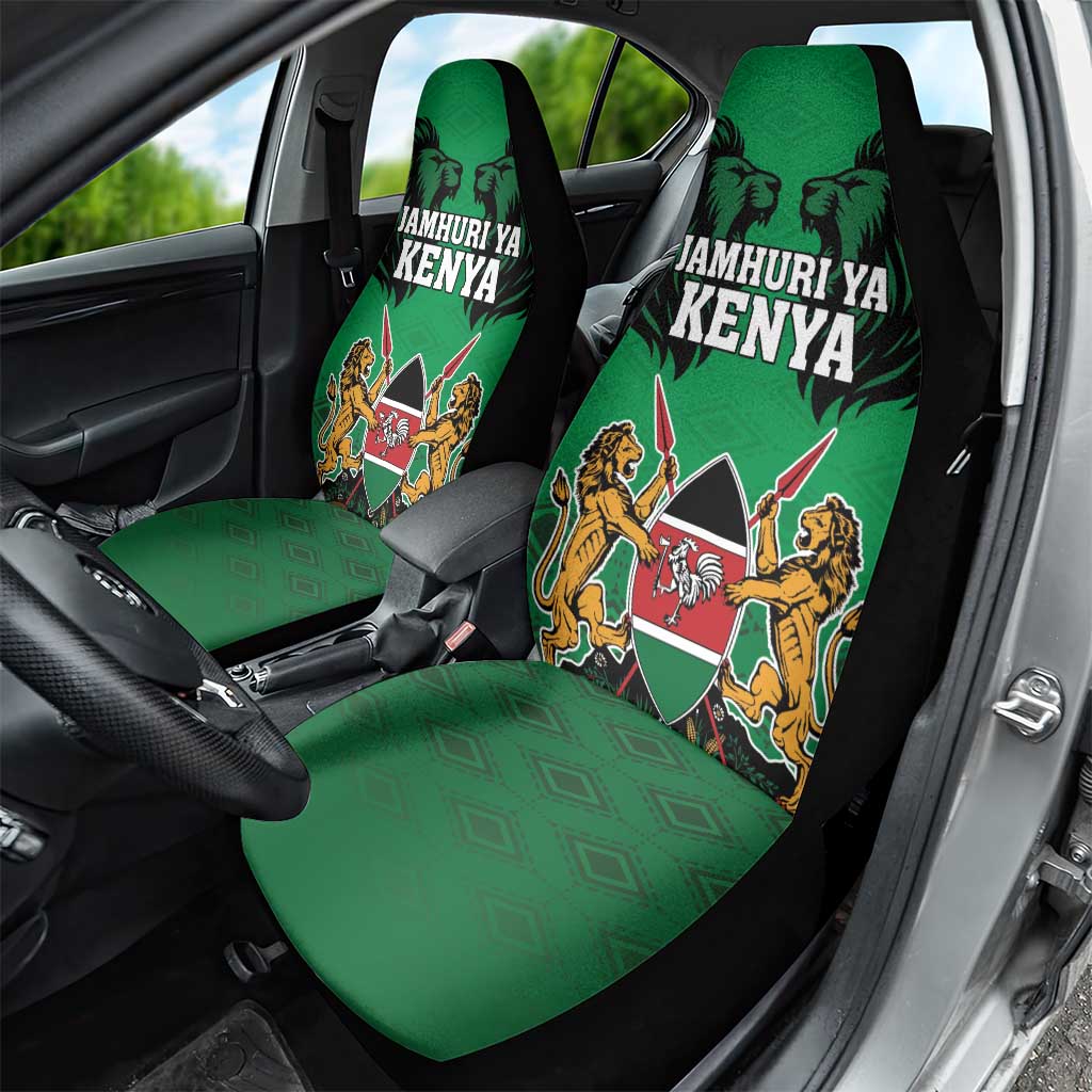 Kenya National Heroes Day Car Seat Cover Mashujaa With Lion Head And Coat Of Arms - Wonder Print Shop