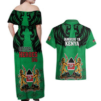 Kenya National Heroes Day Couples Matching Off Shoulder Maxi Dress and Hawaiian Shirt Mashujaa With Lion Head And Coat Of Arms - Wonder Print Shop