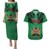 Kenya National Heroes Day Couples Matching Puletasi and Hawaiian Shirt Mashujaa With Lion Head And Coat Of Arms - Wonder Print Shop