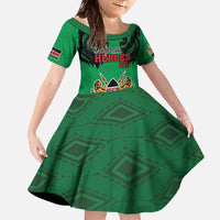 Kenya National Heroes Day Family Matching Off The Shoulder Long Sleeve Dress and Hawaiian Shirt Mashujaa With Lion Head And Coat Of Arms - Wonder Print Shop
